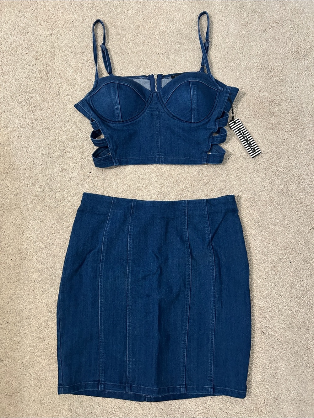 Haute Monde Dark Blue Denim Two-Piece Skirt Set